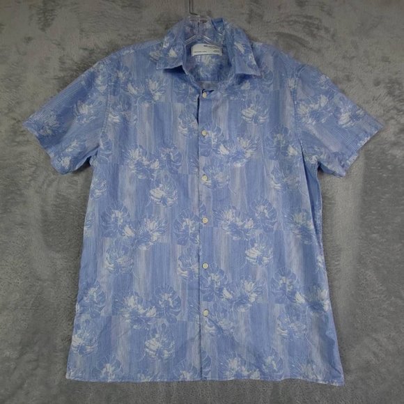 Selected Homme Mens Judd Shirt Button‎ Up Blue Shadow Floral Short Sleeve M New - Picture 1 of 8